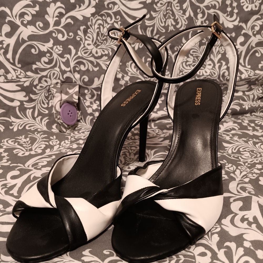 Express black and white heels